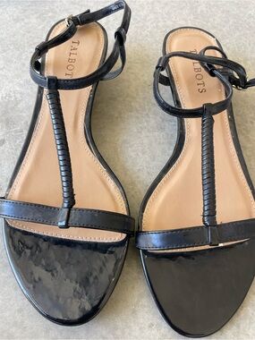 Talbots Black Leather T-Strap Sandals